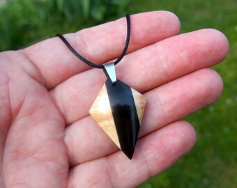 Handcrafted Ebony & Maple Kite Pendant Necklace: Modern Wood Jewelry