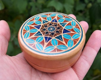 Carved Cherry Trinket Box: Resin Inlaid Jewelry Keepsake