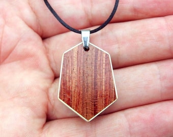 Handcrafted Bubinga Wood Pendant: Geometric Holly Frame Necklace