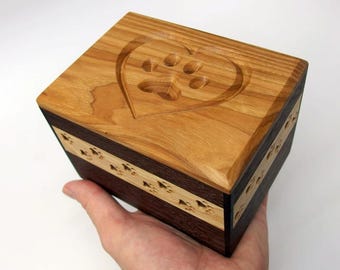 Carved Wood Pet Urn for Small Pets: Hickory & Walnut