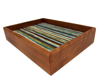 Handmade Cherry Wood Tray: Upholstered Organizer (9" x 6.75")