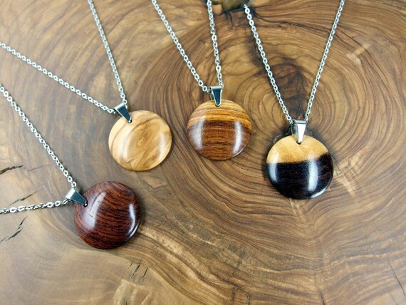 Domed Wood Necklace Minimalist Jewelry Wooden Disc Pendant Boho