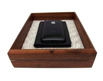 Wood Tray. African Bengi Valet Box. Fabric Upholstered Wooden Tray. 8.5" x 6.75" x 2"