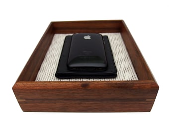 African Bengi Wood Valet Tray: Fabric Upholstered Jewelry Box (8.5" x 6.75")