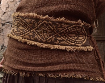 Aardse bruine riem borduurwerk Etnische Tribal Aardse accessoire klaar om te verzenden