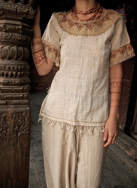 White Hemp Shirt With Embroideries White Hemp Shirt With Embroideries