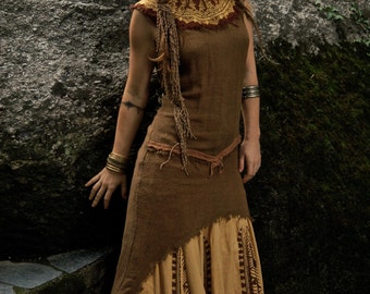 Raw Silk Dress, Embroidery Dress, Tribal Dress, Gypsy Dress, Elven Clothing, Bohemian Dress,Tibetan Dress, Viking Dress, Ethnic Women Dress