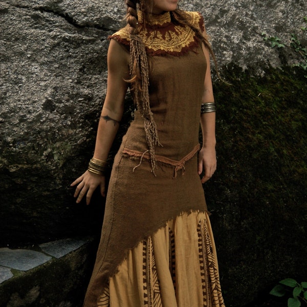 Raw Silk Dress, Embroidery Dress, Tribal Dress, Gypsy Dress, Elven Clothing, Bohemian Dress,Tibetan Dress, Viking Dress, Ethnic Women Dress