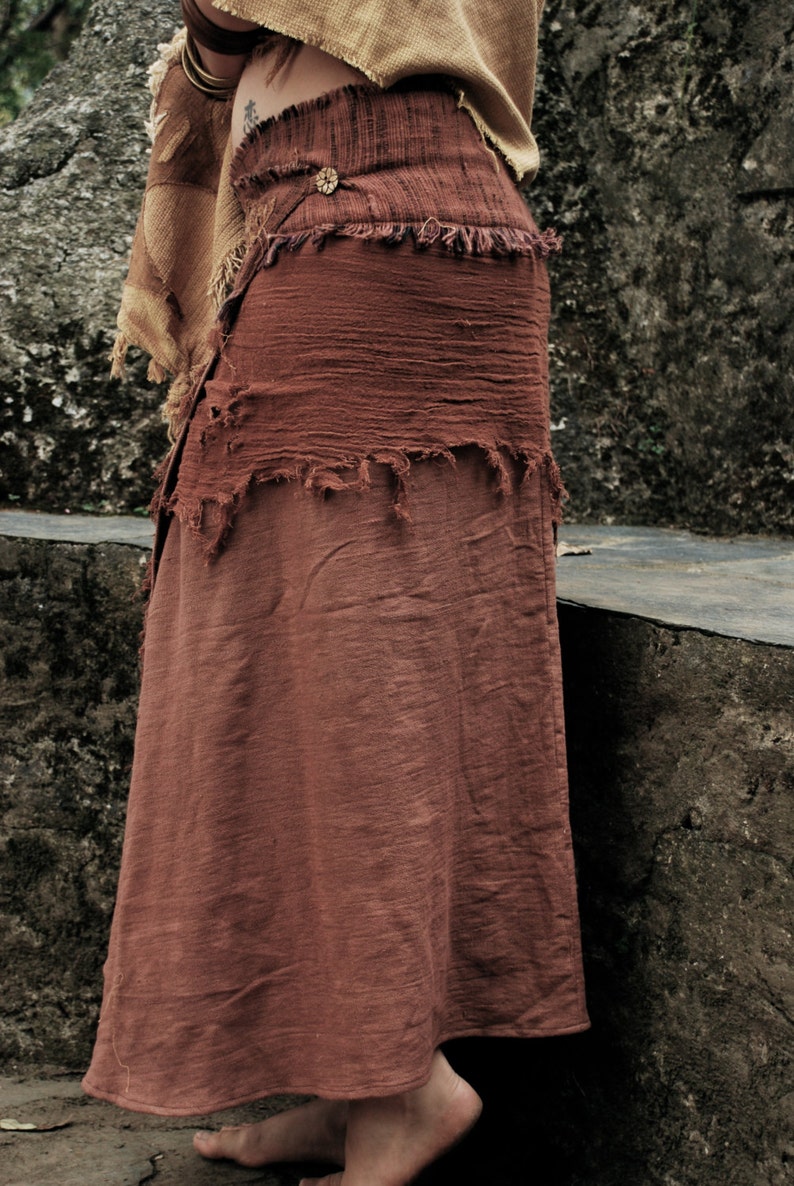Brown Earthy Long wrap skirt with Embroidery made of cotton Etsy