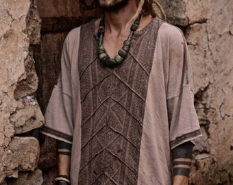 READYtoSHIP, Organic, Plant dyed, Mens Hemp Shirt, Festival Clothing, Hippie Shirt, Viking, Gypsy Clothing, Ethnic Shirt,LARP Clothing