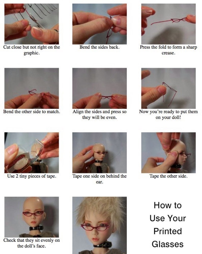 Download Printable WIRE glasses for dolls size 3/4 to 8/9 Etsy