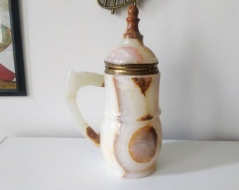 Vintage Alabaster? Stone Beer Stein Carafe Pitcher