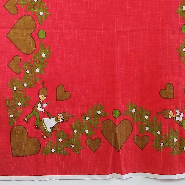 Vintage 60s Scandinavian Christmas Tablecloth Small Red