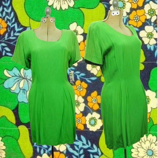 Vintage 80s/90s Green Sheath Dress New Old Stock Size 13