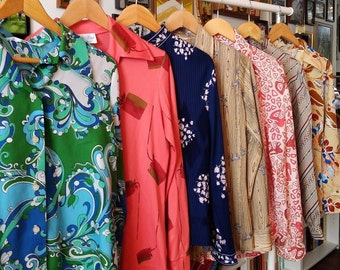 Pick Your 60s/70s Blouse! Pick 1 Groovy Button Front Top Retro Patterns