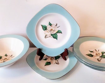 Vintage 50s Lifetime China "Turquoise" with Magnolia Center Homer Laughlin