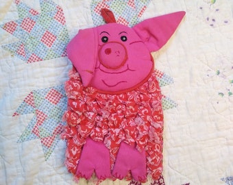 Vintage 60/70s Hot Pink Pig Oven Mitt Retro Kitsch Kitchen