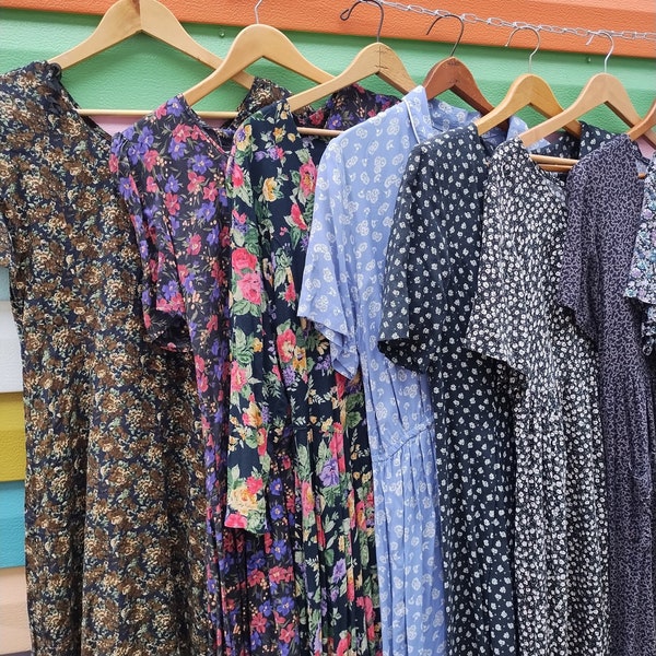 Pick Your 90s Rayon Dress! Vintage Midi Maxi Muted Floral Dresses