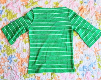 Vintage 60s/70s Green Stripe Mod Top Medium