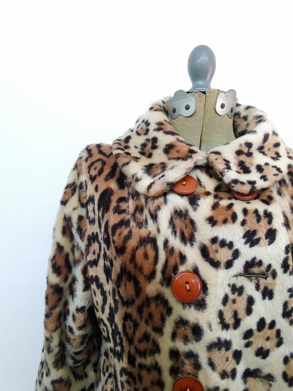 Vintage 60s Leopard Print Faux Fur Coat Classic A… - image 2