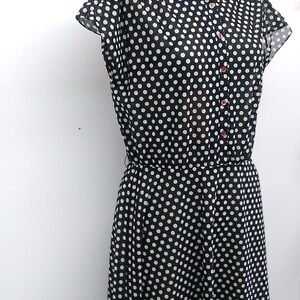 Vintage 60s/70s Black White Polka Dot Dress Volup Day Dress Button Front image 5