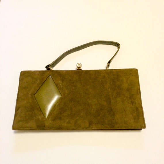 olive green suede clutch bag