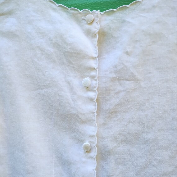 Vintage 60s Linen Embroidered Blouse Off White Me… - image 6