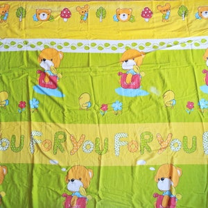 Vintage Teddy Bear Cute Retro Full Flat Sheet Green, Gold, and Red