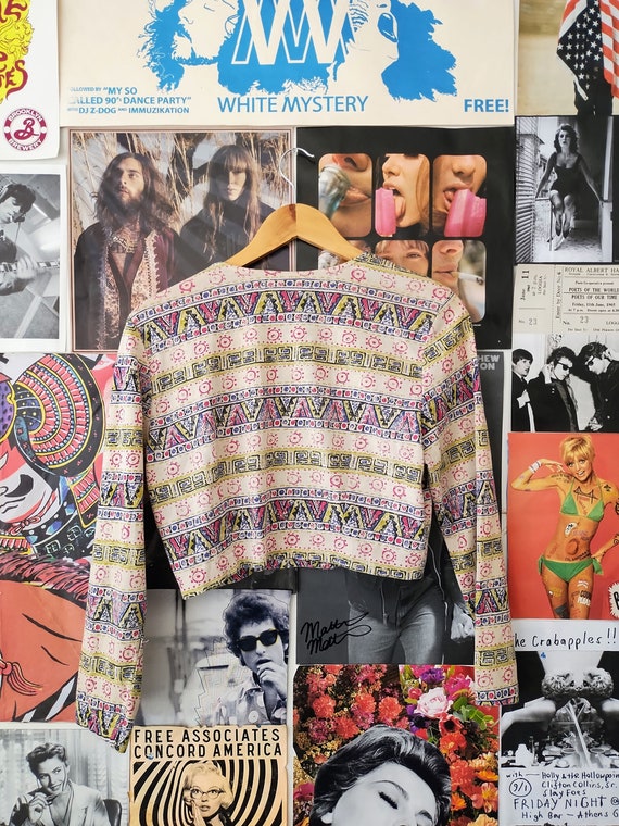 Vintage 90s Printed Button Front Crop Top/Cardiga… - image 5