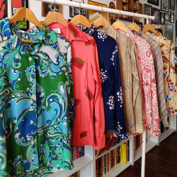 Pick Your 60s/70s Blouse! Pick 1 Groovy Button Front Top Retro Patterns