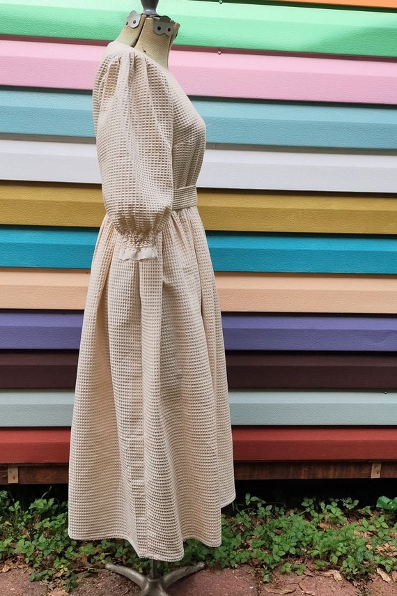 Vintage Handmade Cream Prairie Dress Puff Sleeve … - image 3