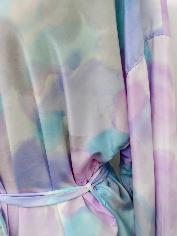 Vintage 70s/80s Pastel Floral Tie Dye Robe Blue a… - image 5