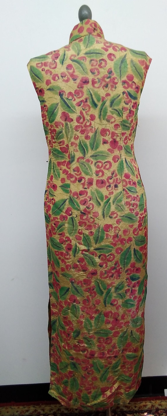 Vintage 50s Cheongsam Style Dress Gold, Pink and … - image 6