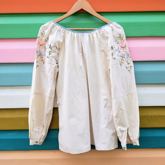 Vintage 70s Floral Embroidered Long Sleeve Pleasa… - image 6
