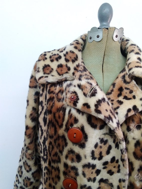 Vintage 60s Leopard Print Faux Fur Coat Classic A… - image 8