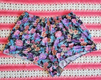 Vintage 80s/90s Floral Nylon Shorts Lounge PJs Medium