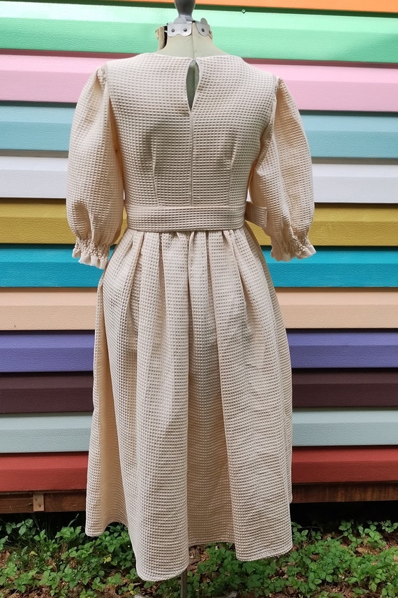 Vintage Handmade Cream Prairie Dress Puff Sleeve … - image 6