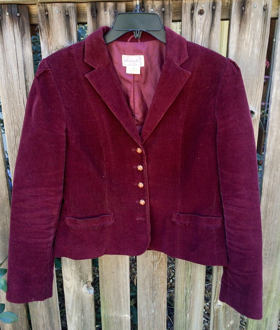 Vintage 70s Burgundy Corduroy Fitted Blazer Sz 13