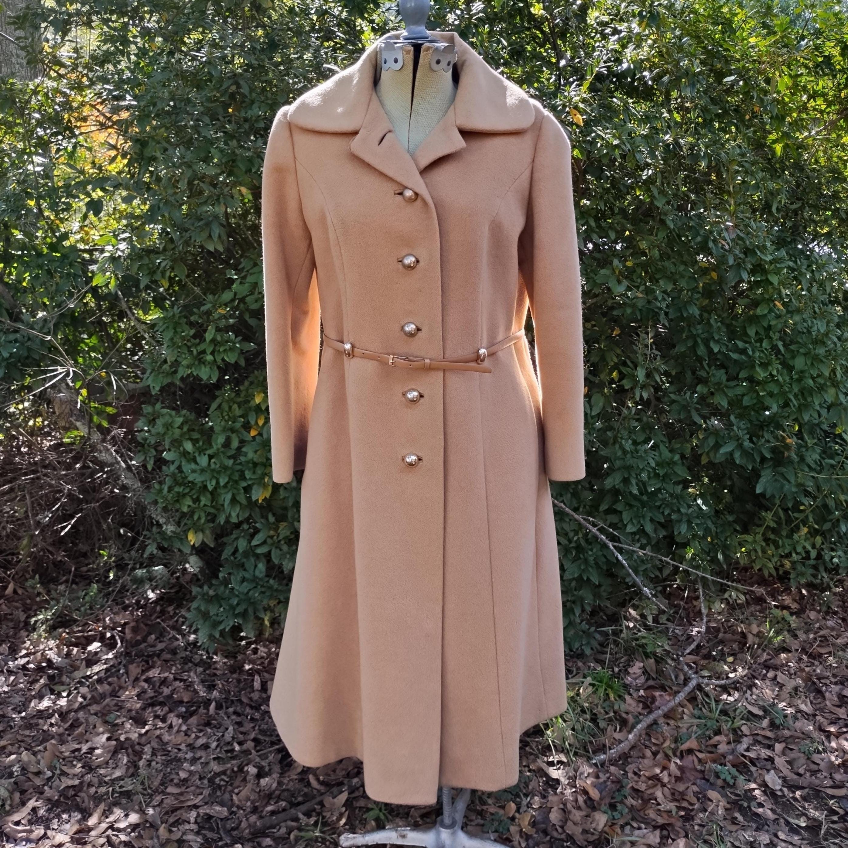 【60s】Euro Vintage Cotton Belted Coat 46 Vintage 1960's Classic Beige Cotton Blend Trench Coat Belted