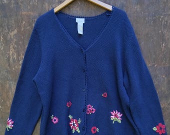 Vintage 90s Embroidered Floral Sweater Cardigan