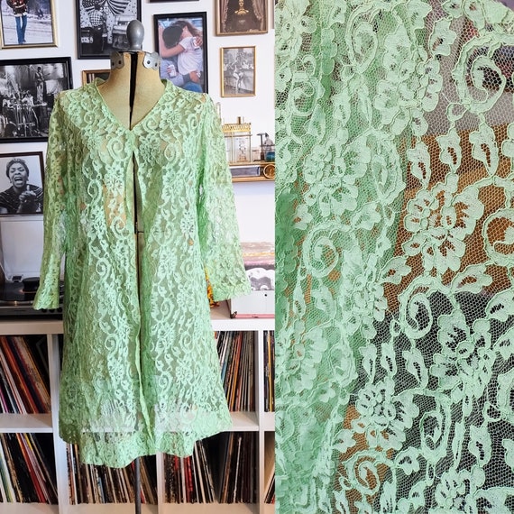 Vintage 60s Lime Green Lace Jacket Sheer French La