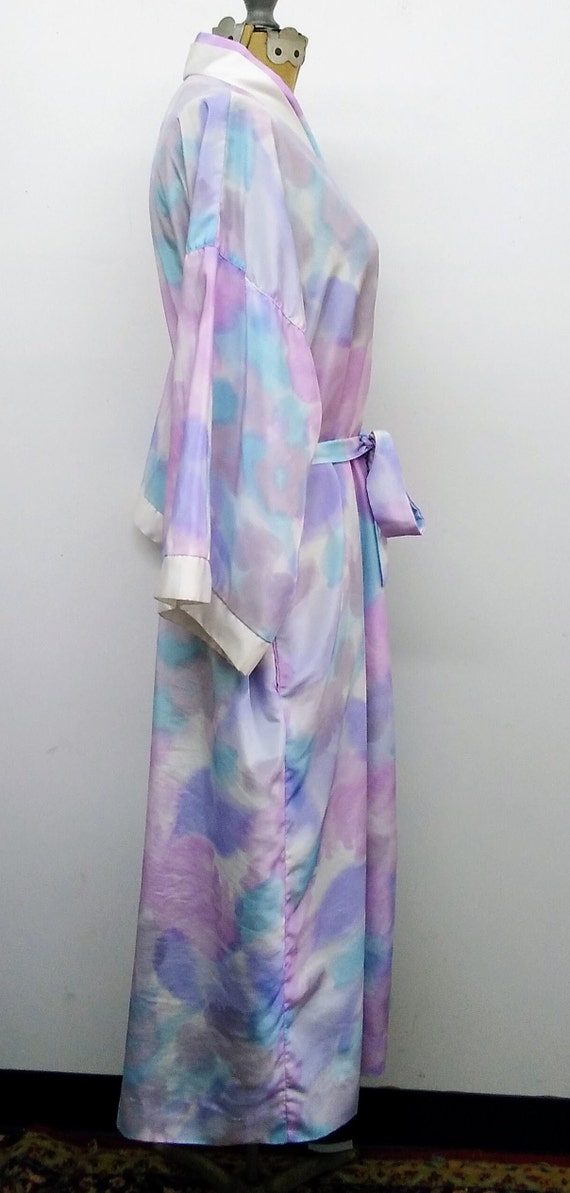 Vintage 70s/80s Pastel Floral Tie Dye Robe Blue a… - image 6