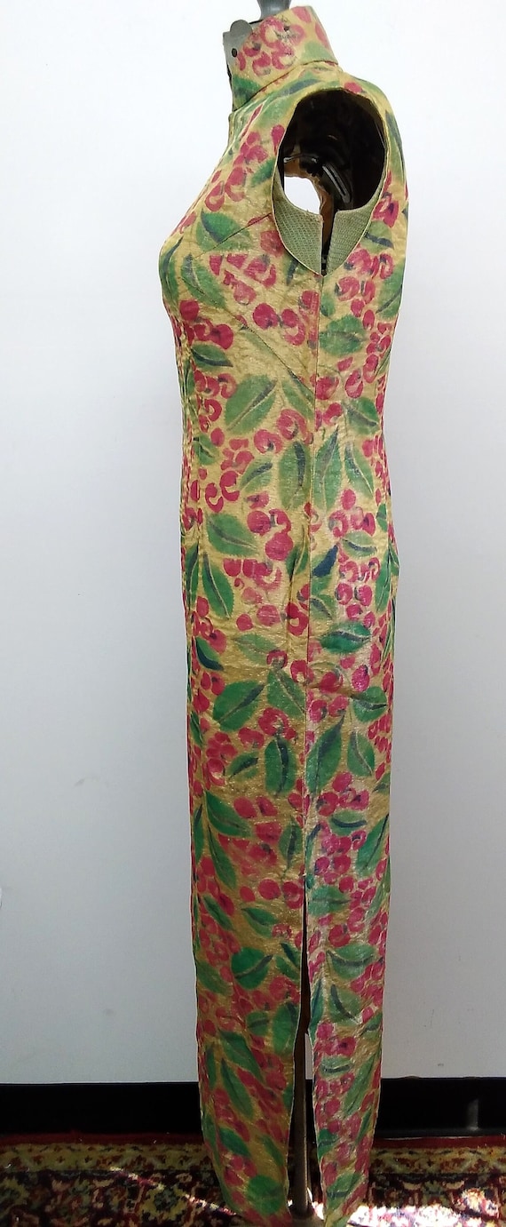 Vintage 50s Cheongsam Style Dress Gold, Pink and … - image 4