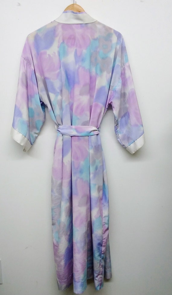 Vintage 70s/80s Pastel Floral Tie Dye Robe Blue a… - image 8