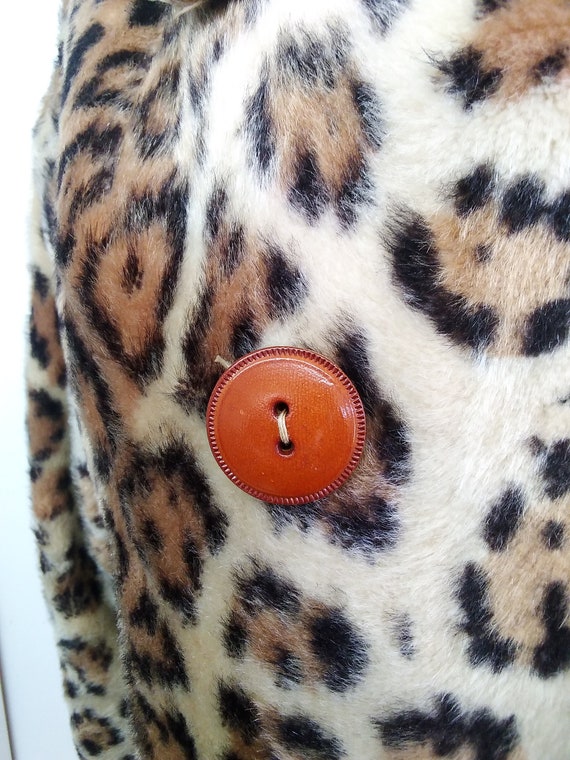 Vintage 60s Leopard Print Faux Fur Coat Classic A… - image 3