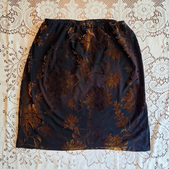 Vintage 90s/Y2K Brown Floral Burnout Velvet Skirt 