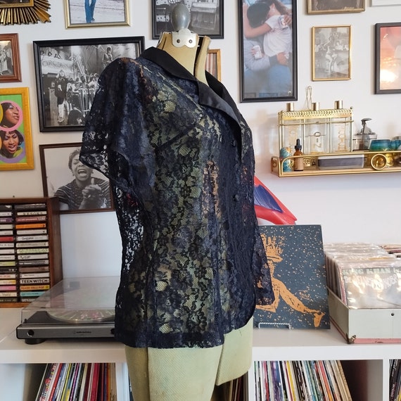 Vintage 90s Victoria's Secret Black Lace Top Gold… - image 6