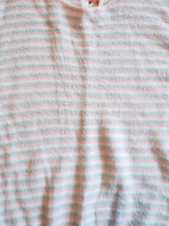 Vintage 70s Pastel Pink Sweater Light Gray Stripe… - image 3