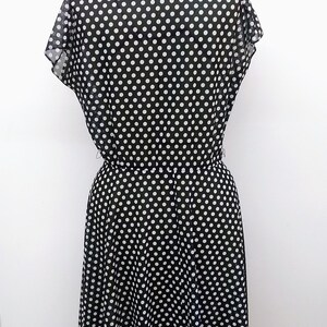 Vintage 60s/70s Black White Polka Dot Dress Volup Day Dress Button Front image 8