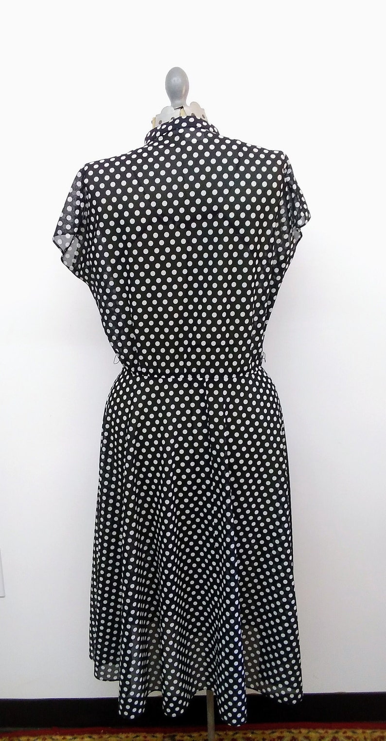 Vintage 60s/70s Black White Polka Dot Dress Volup Day Dress Button Front image 8